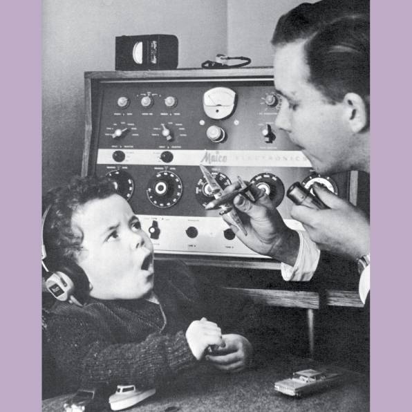 <strong>Audiologist Eddie Keir and patient</strong>, c. 1965. The Royal Children’s Hospital Archives and Collections Department.
