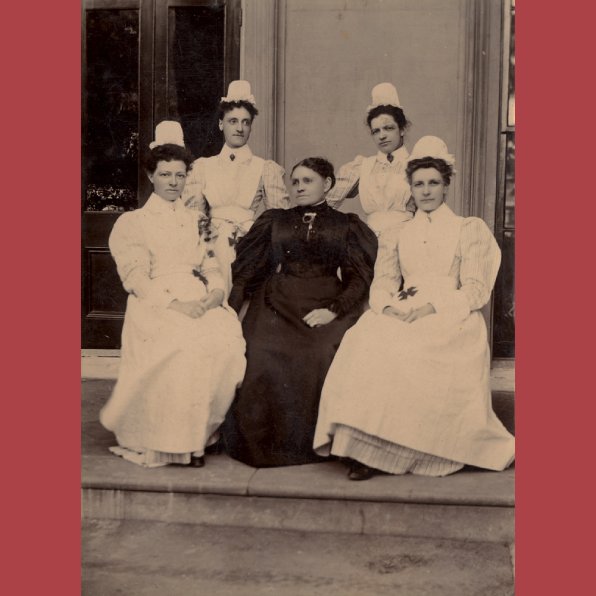 Matron Sarah Bishop and nurses, the Children’s Hospital, Carlton, c. 1895, photograph on card, 29.4 × 23.7 cm. The Royal Children’s Hospital Archives and Collections Department.