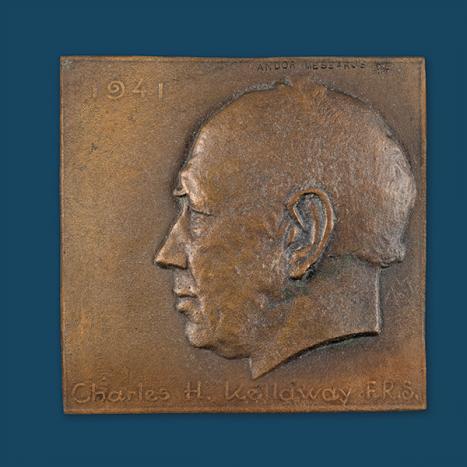 Andor Meszaros, Charles H Kellaway FRS, 1941; bronze; 9.5×9.8×1.0 cm. Medical History Museum, MHM03203 